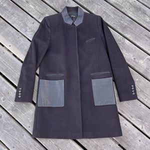 The Kooples Wool and Leather Straight Coat